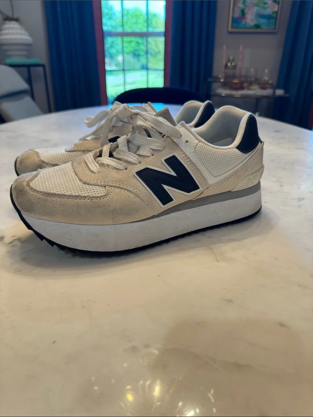 New Balance Women's 574 cream & black Platform Sneaker - Elevated Retro Style